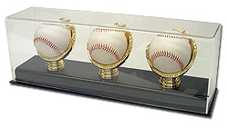 Triple Baseball Gold Glove Display