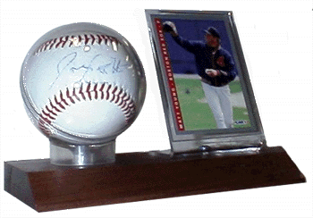 Wood Base Ball and Card Display (Real Walnut) 